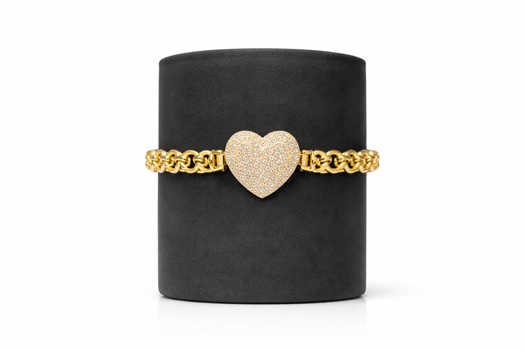 10KT ELEGANT CZ HEART CHINO LINK BRACELET Size 7.5INCH Weigth 11GR
