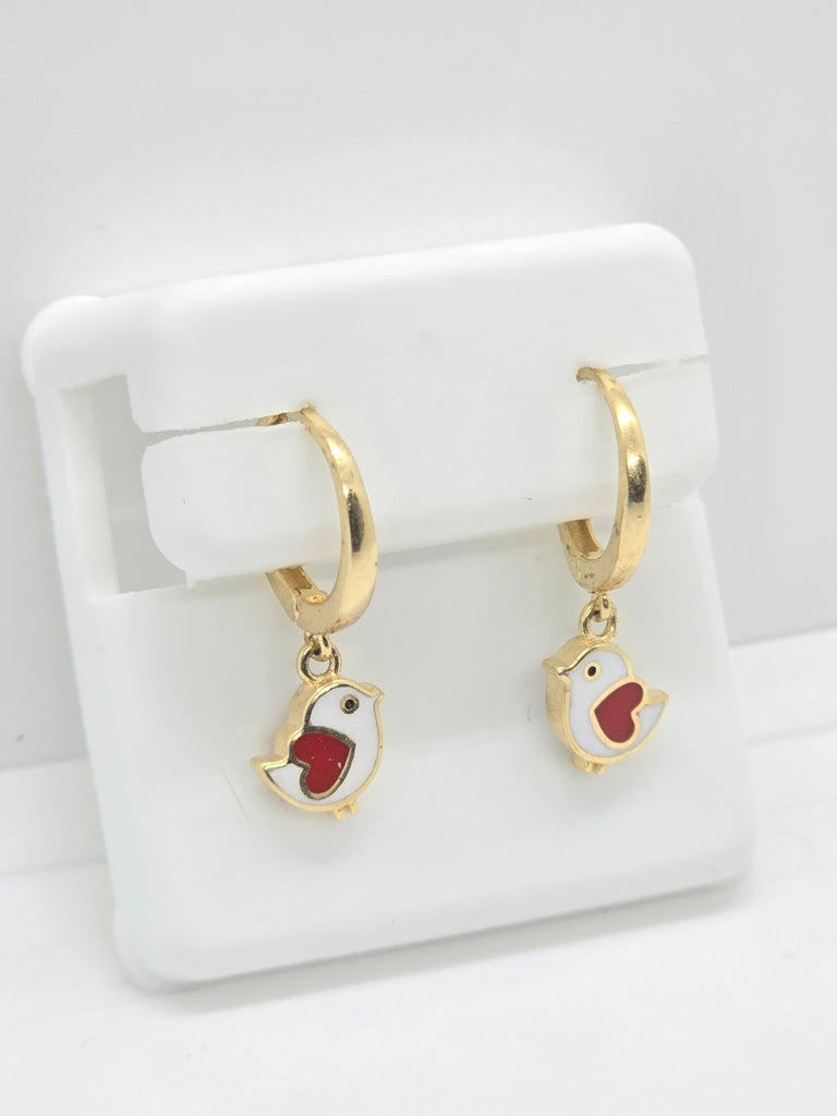 10K WHITE&RED LITTLE BIRD HOOP EARR