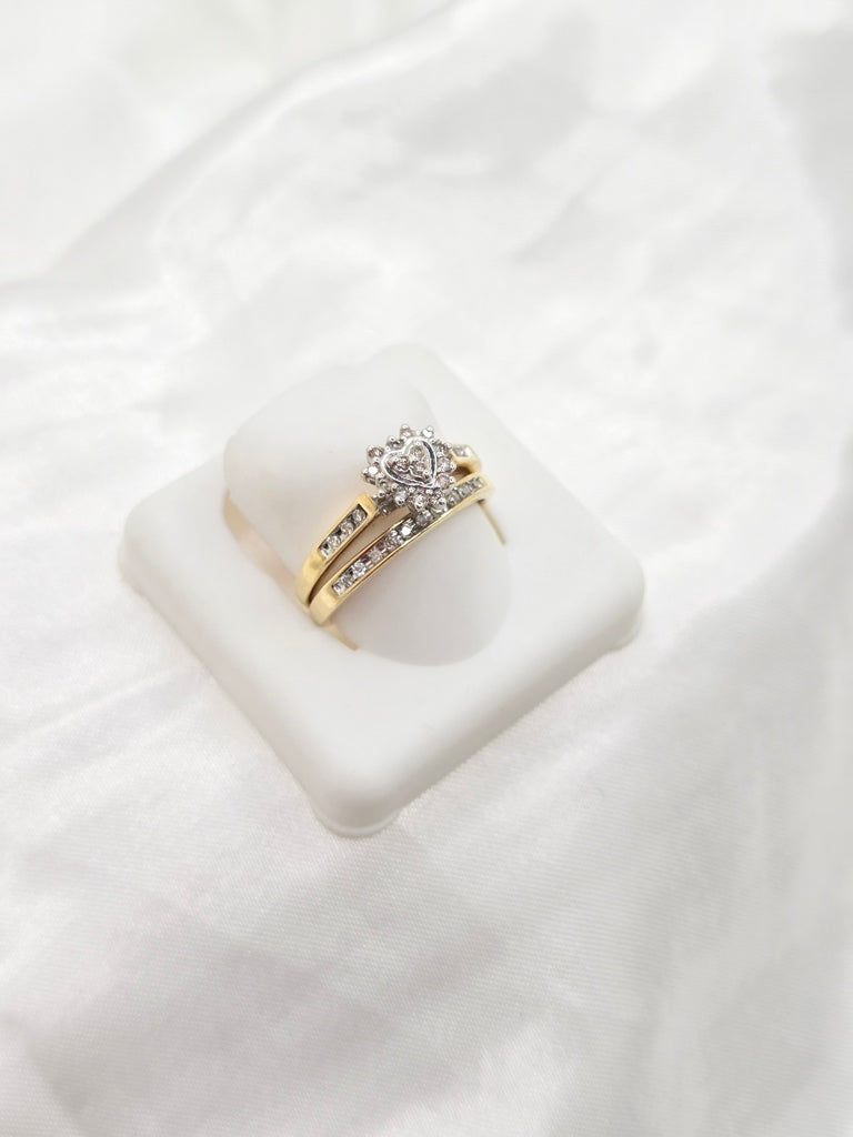 10KT DELICATE HEART STONE WOMEN'S ENGAGEMENT DIAMOND RING Size 7