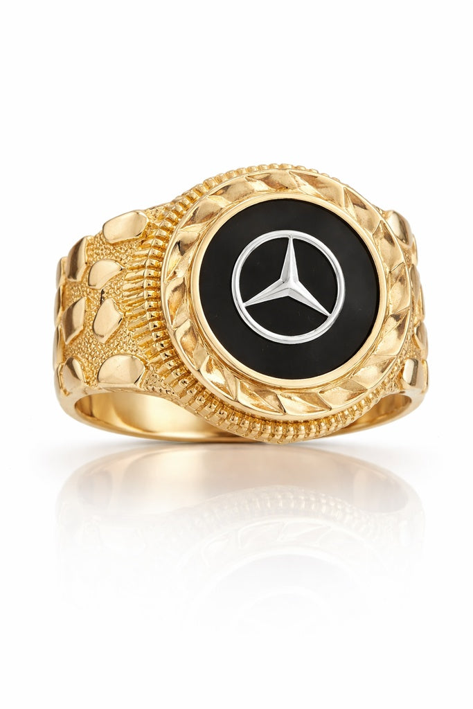 10KT NUGGETS DETAILS BLACK BACKGROUND MERCEDES RING Size 10-10.5 Weigth 3.5GR