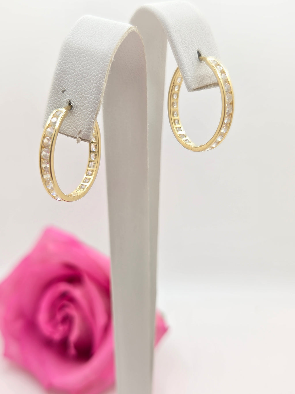 14KT CZ DETAIL HOOPS EARRINGS Size 4 Weight 3.2GR