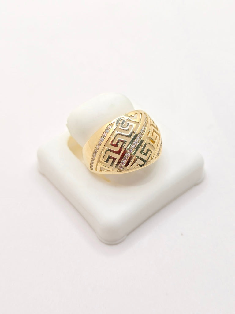 14KT MODERN GREEK STYLE RING WITH ZIRCONIA Size 8 Weight 4.1GR