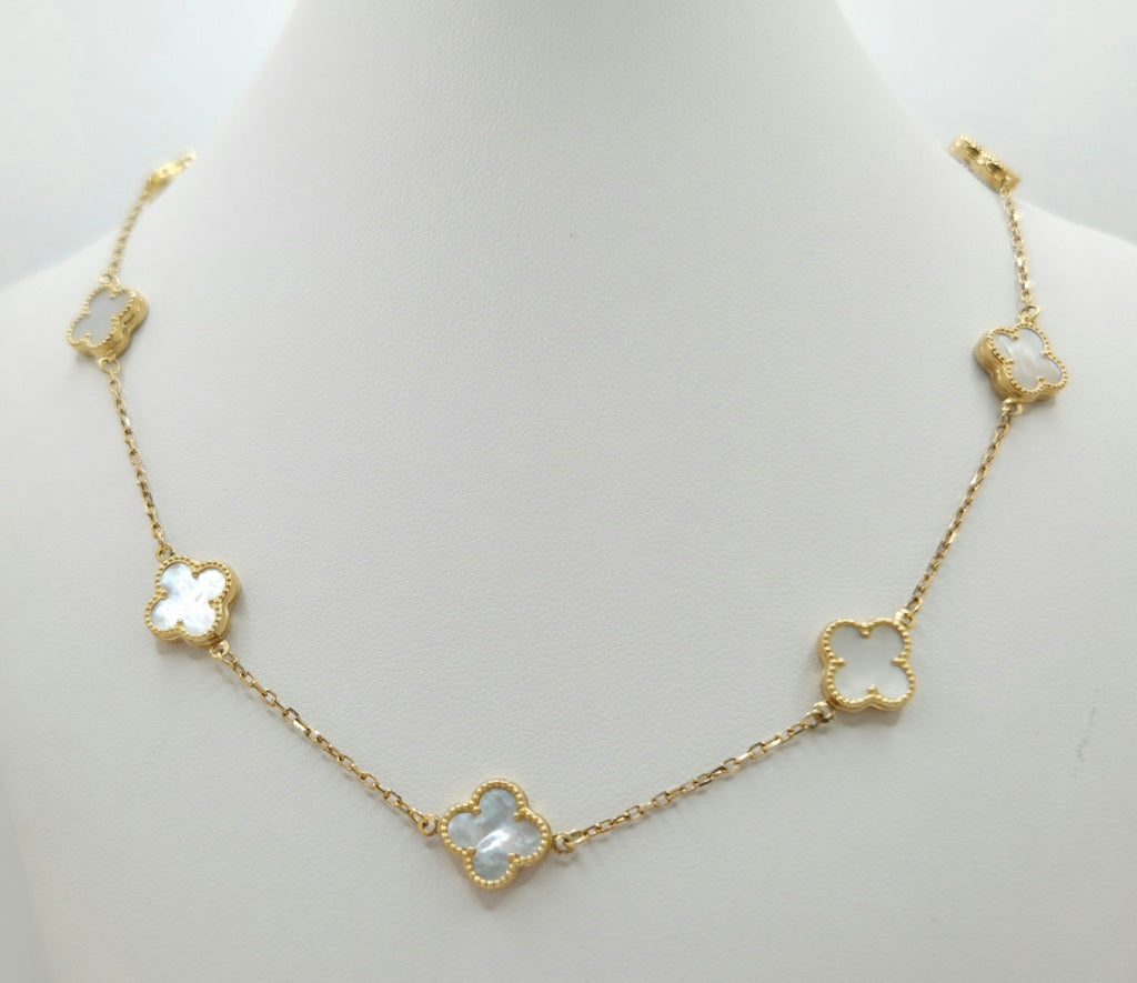 14KT MEDIUM WHITE CLOVER CHAIN  Size 18INCH Weight 8.7GR