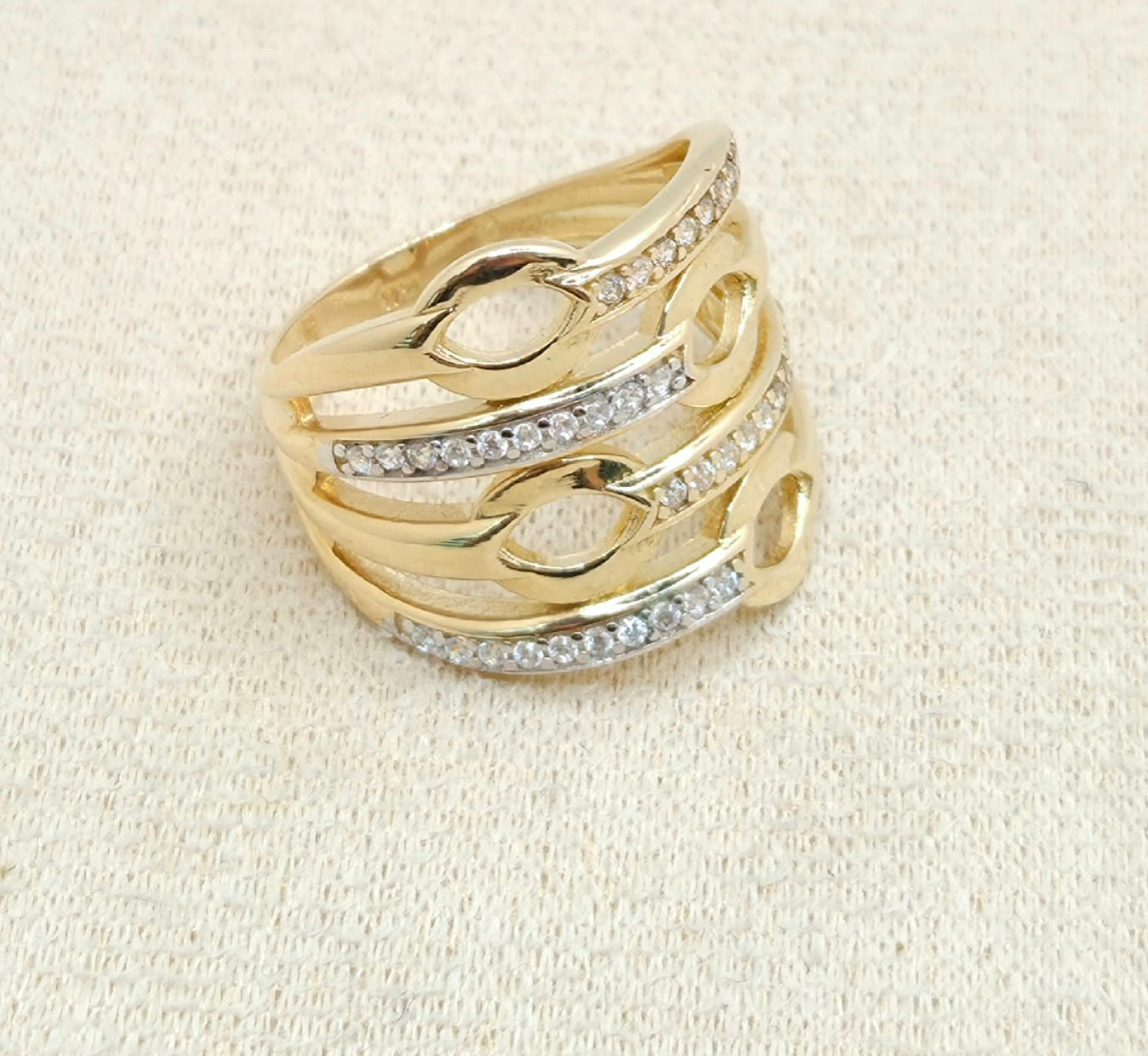 14KT ELEGANT CZ CHAIN RING Size 7 Weight 5GR