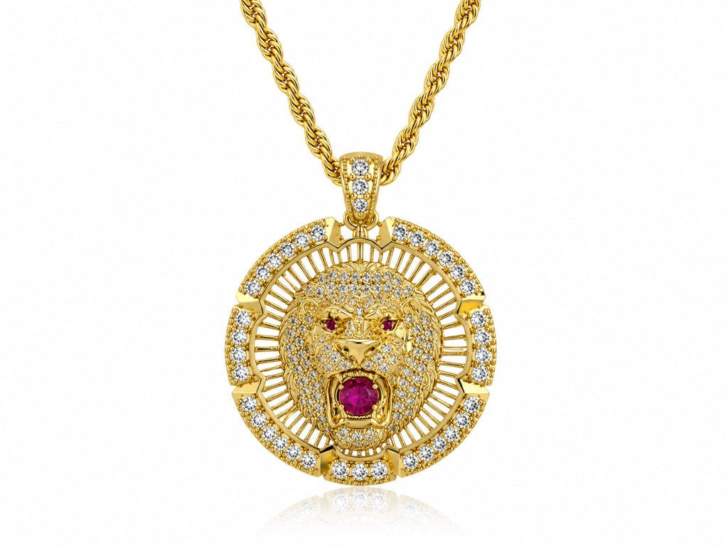10KT LARGE CZ FRAME LION ROUND PENDANT Size LARGE Weigth 12.8GR