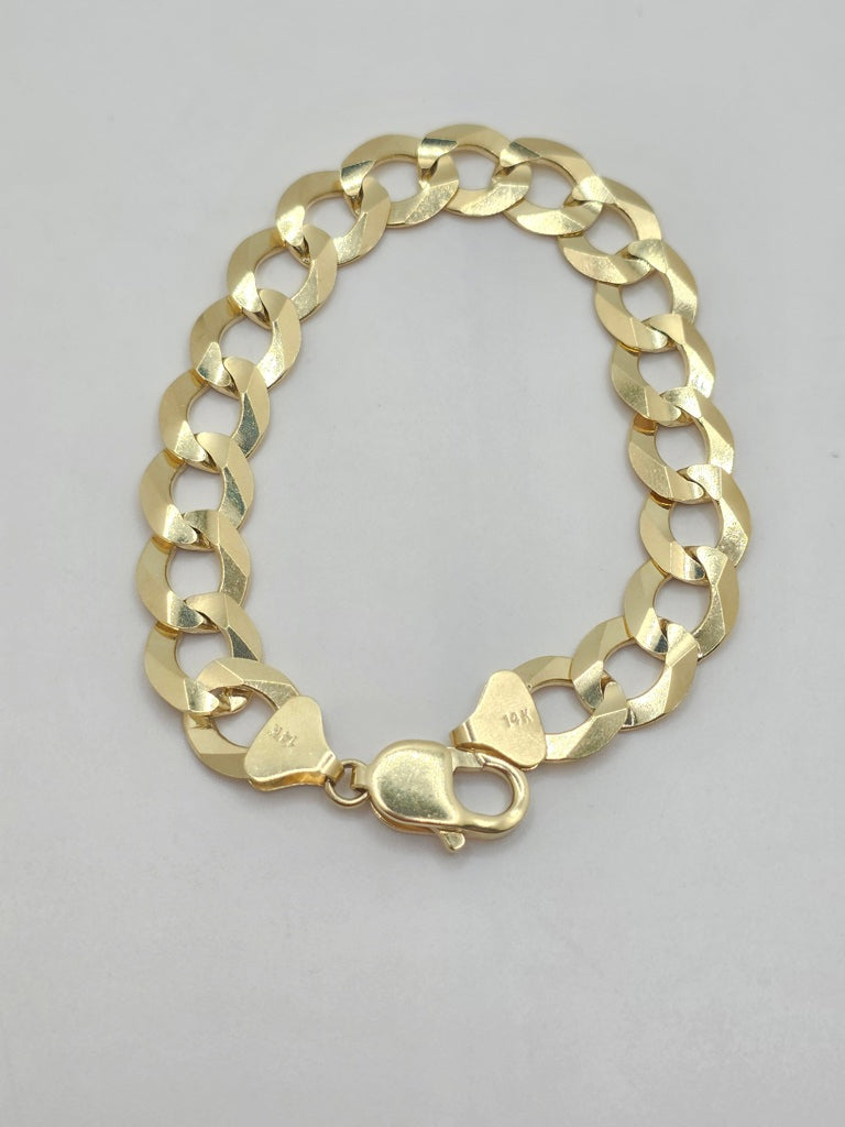 14KT SOLID CUBAN CURB FLAT BRACELET Size 8.5INCH 12MM Weight 29.5GR