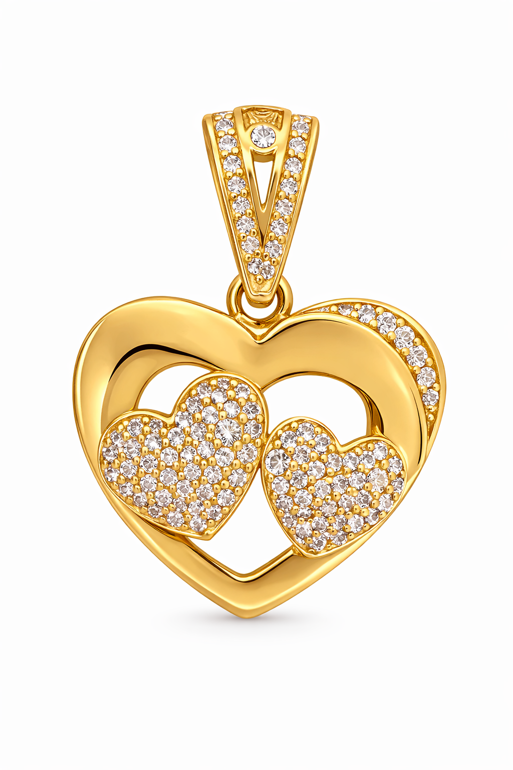 14KT TWO CZ HEARTS INSIDE HEART PENDANT  Weigth 2.7GR