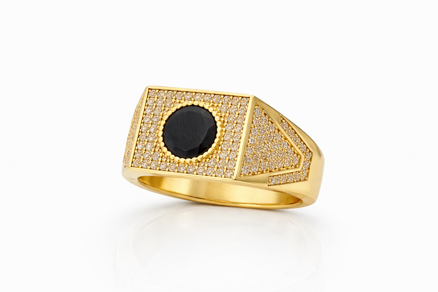14KTGEOMETRIC DARK SMALL ROUND STONE RING Size 10 Weight 8.4GR