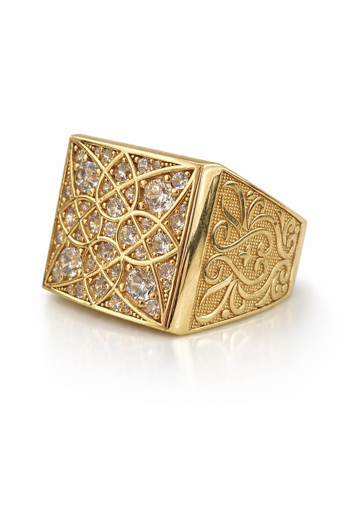 14KT MEDIUM SQUARE ROSETTA MAN'S RING Size 10 Weight 12.8GR