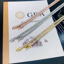 925 14KT GOLD PLATED 44CTW MOISSANITE TENNIS CHAIN Size 22INCH 4MM