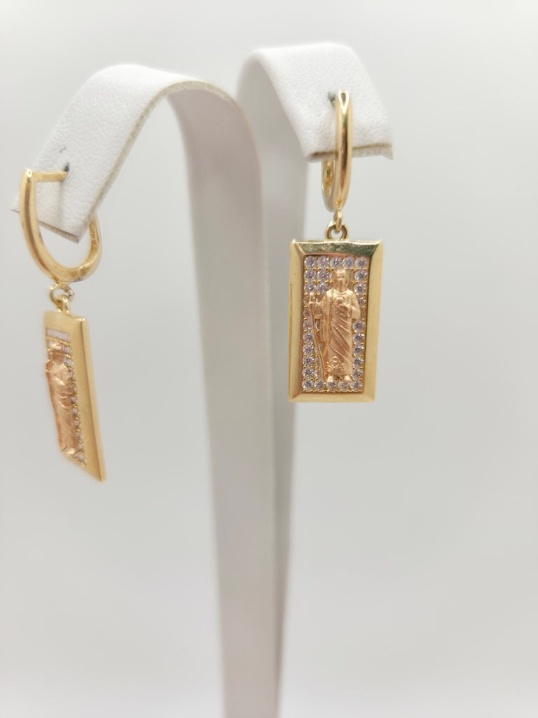 10KT RECTANGULAR SAN JUDAS PENDANT EARRINGS Weight 4.9GR