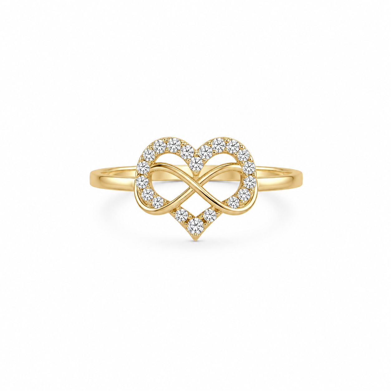 10KT DELICATE CZ HEART WITH INFINIY RING Size 7 Weight 1GR