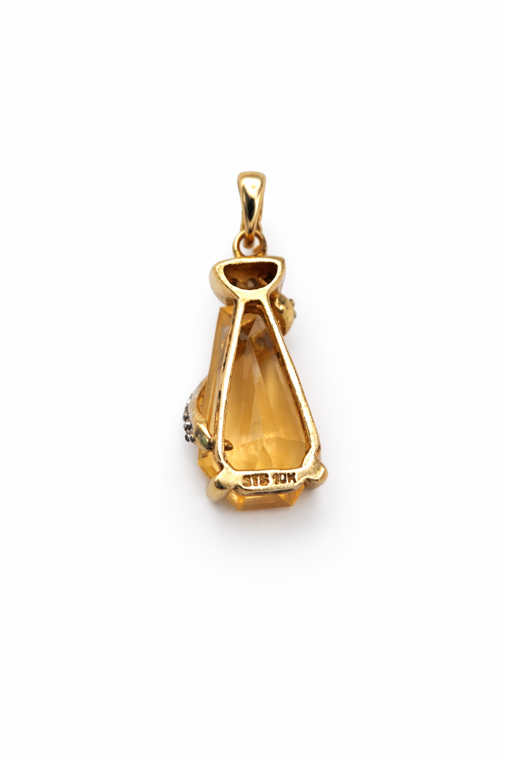 10KT CITRINE STONE NATURAL DIAMOND ELEGANT PENDANT Size SMALL Weigth 1.9GR