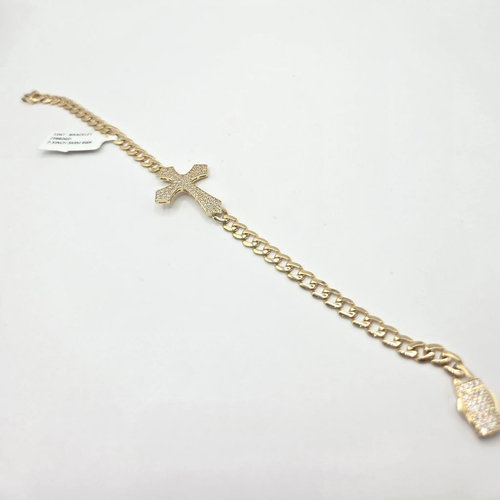 10KT CZ ROMAN CROSS MONACO STYLE BRACELET Size 7.5INCH 5MM Weigth 6GR
