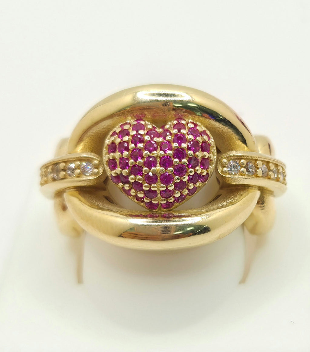 14KT MAXI STYLE CHAIN AND PINK HERAT RING Size 7 & 8 Weight 7.3GR