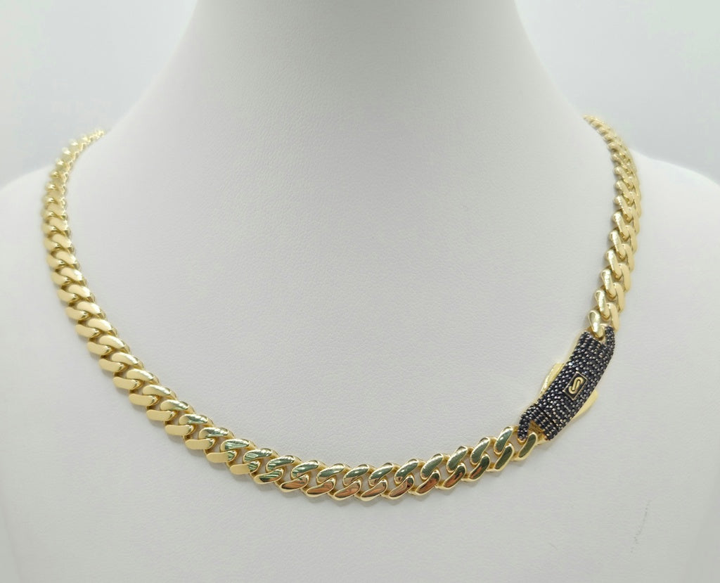 10KT CERTIFIED MONACO CHAIN BLACK CZ CLOSURE Size 18INCH 6.5MM Weight 13.7GR