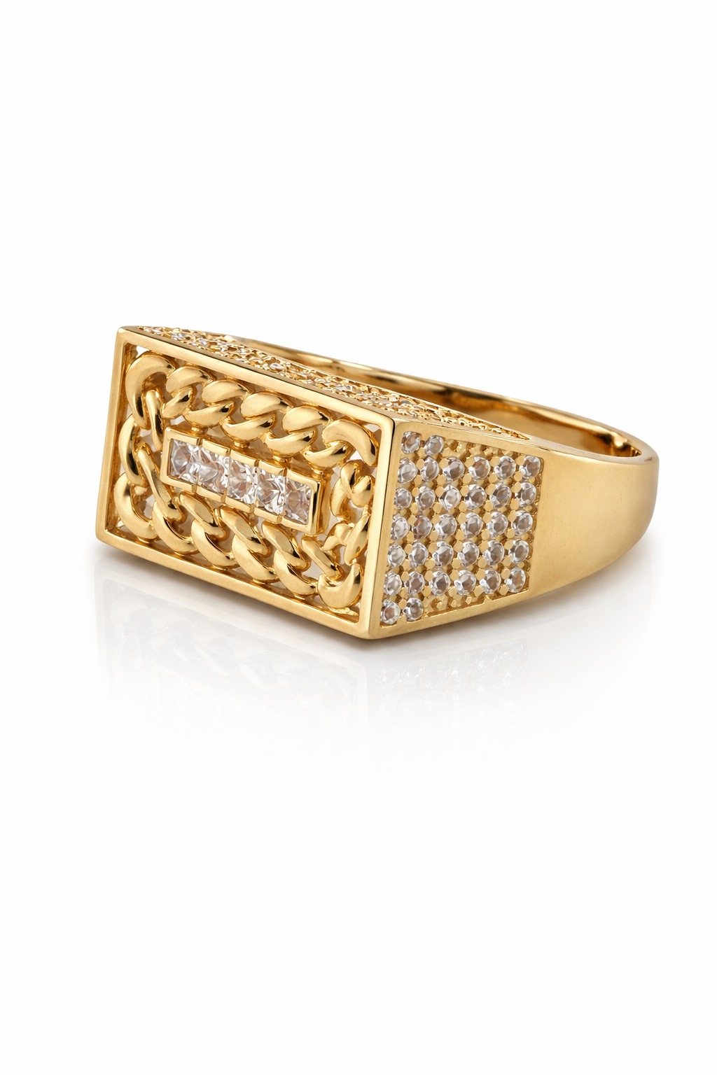 14KT MODERN RECTANGULAR CHAIN DESIGN MAN'S RING Size 12.5 Weigth 6.4GR