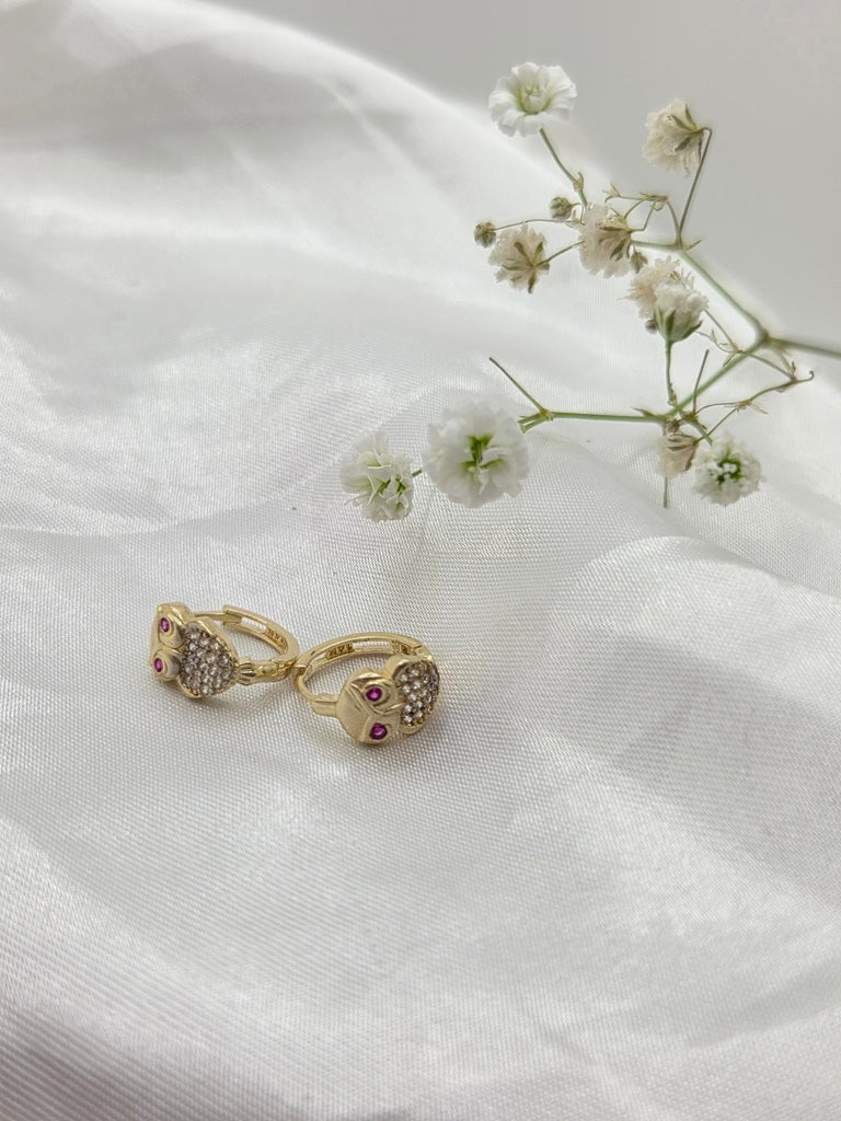 14KT SMALL OWL HOOPS EARRINGS Weight 2.1GR