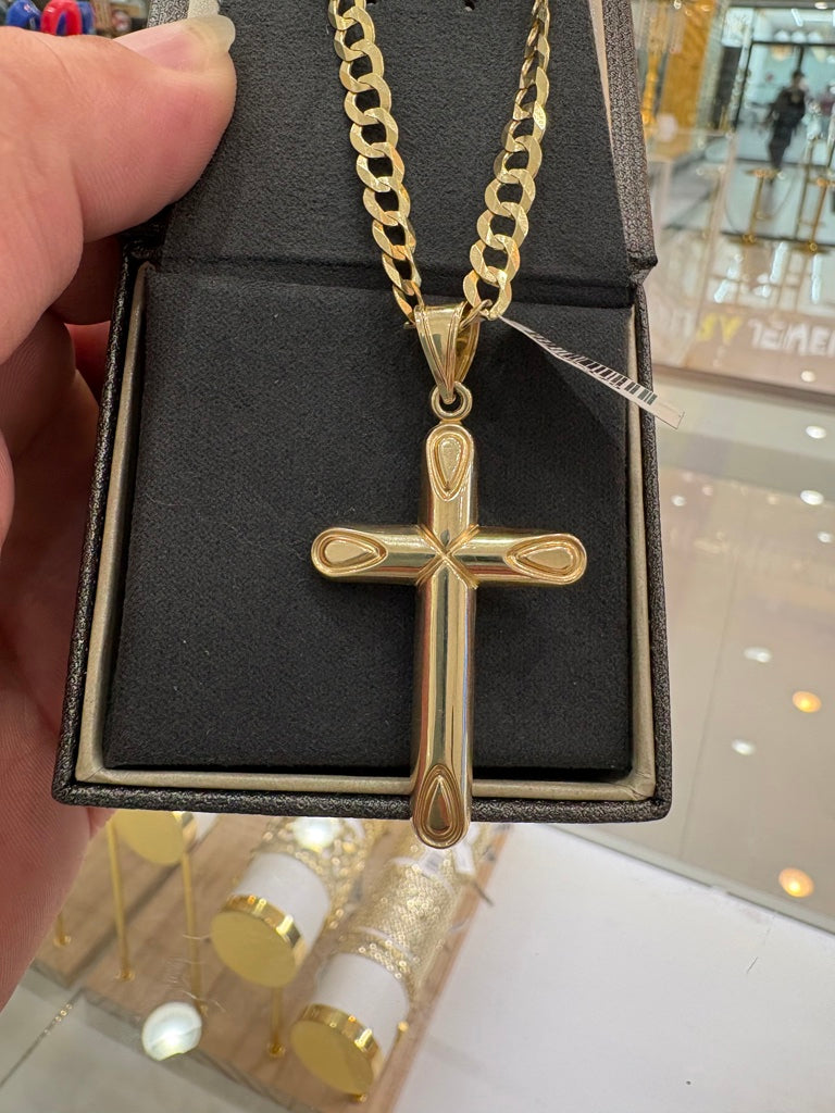 10KT SMALL DROOPS DETAILS TUBE CROSS PENDANT Size LARGE Weigth 2.4GR