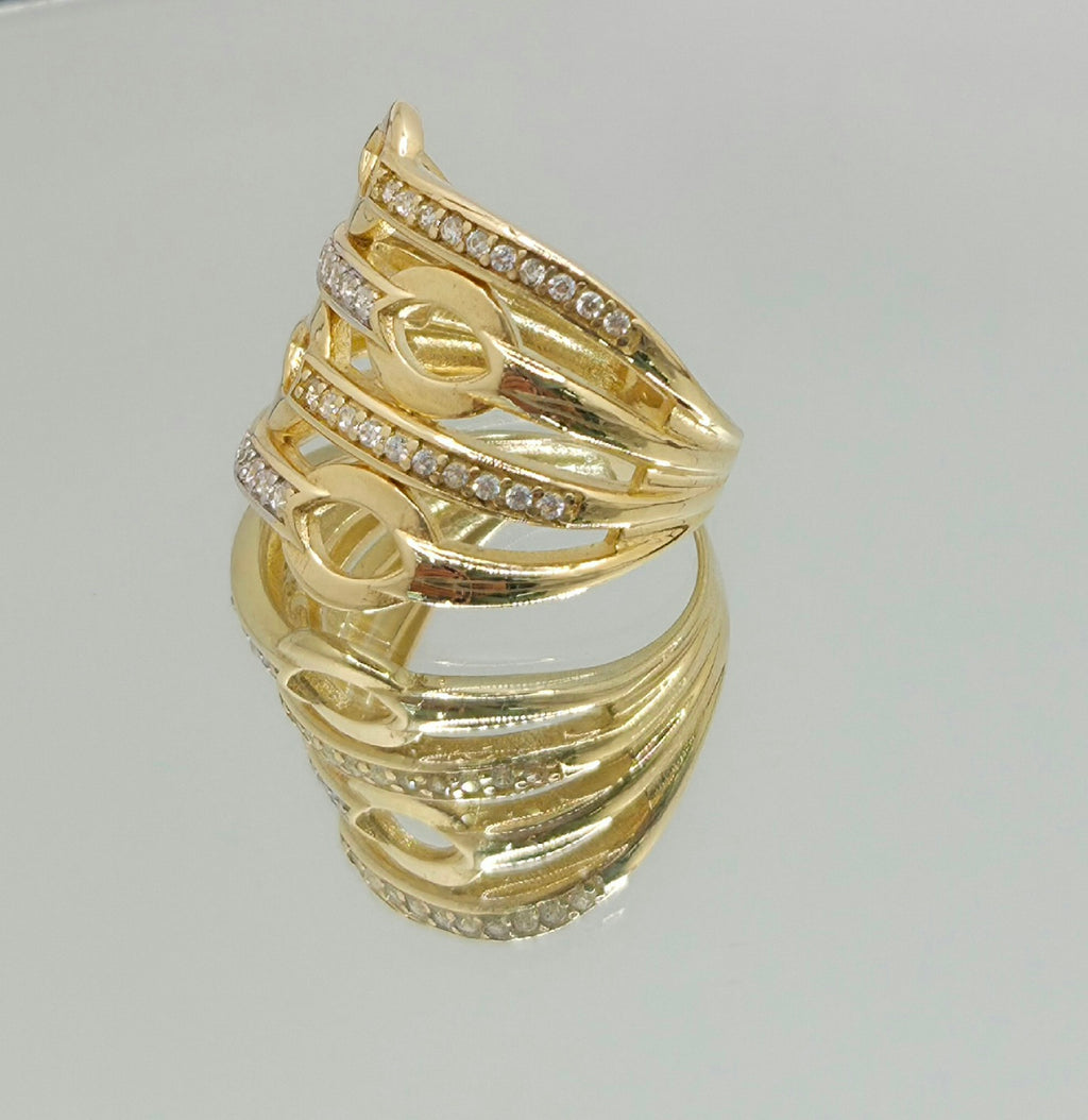 14KT ELEGANT CZ CHAIN RING Size 7 Weight 5GR