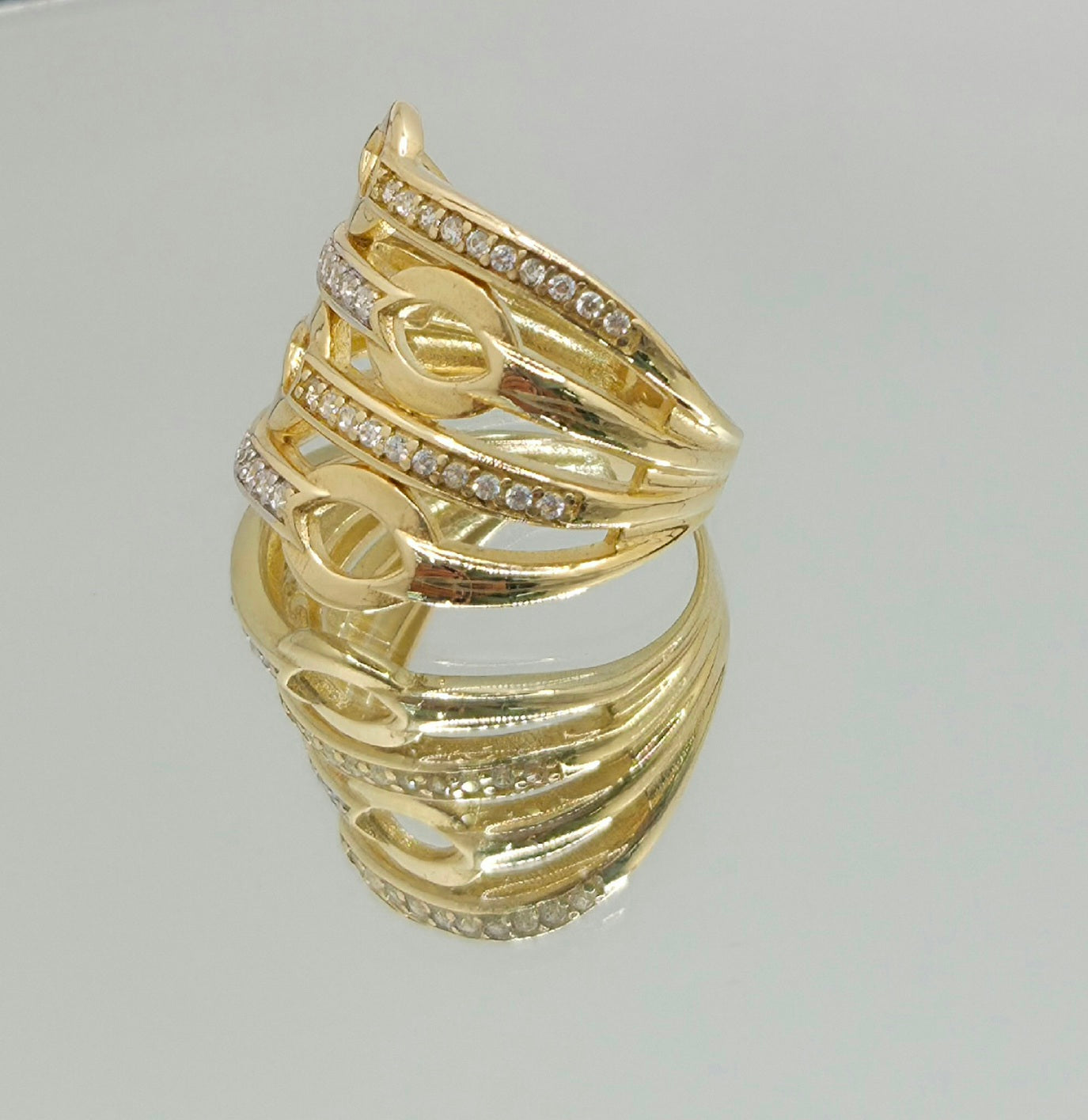 14KT ELEGANT CZ CHAIN RING Size 7 Weight 5GR