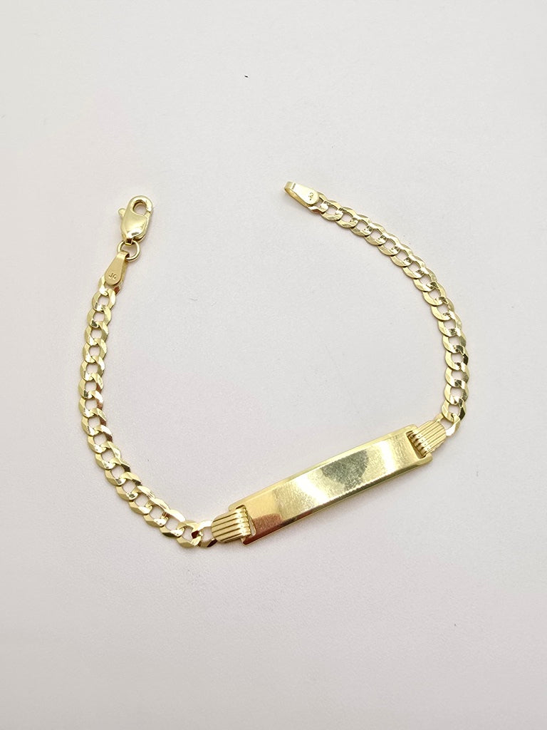 10KT CUBAN CURB FLAT BABY ID BRACELET Size 6INCH 4MM Weight 3.3GR