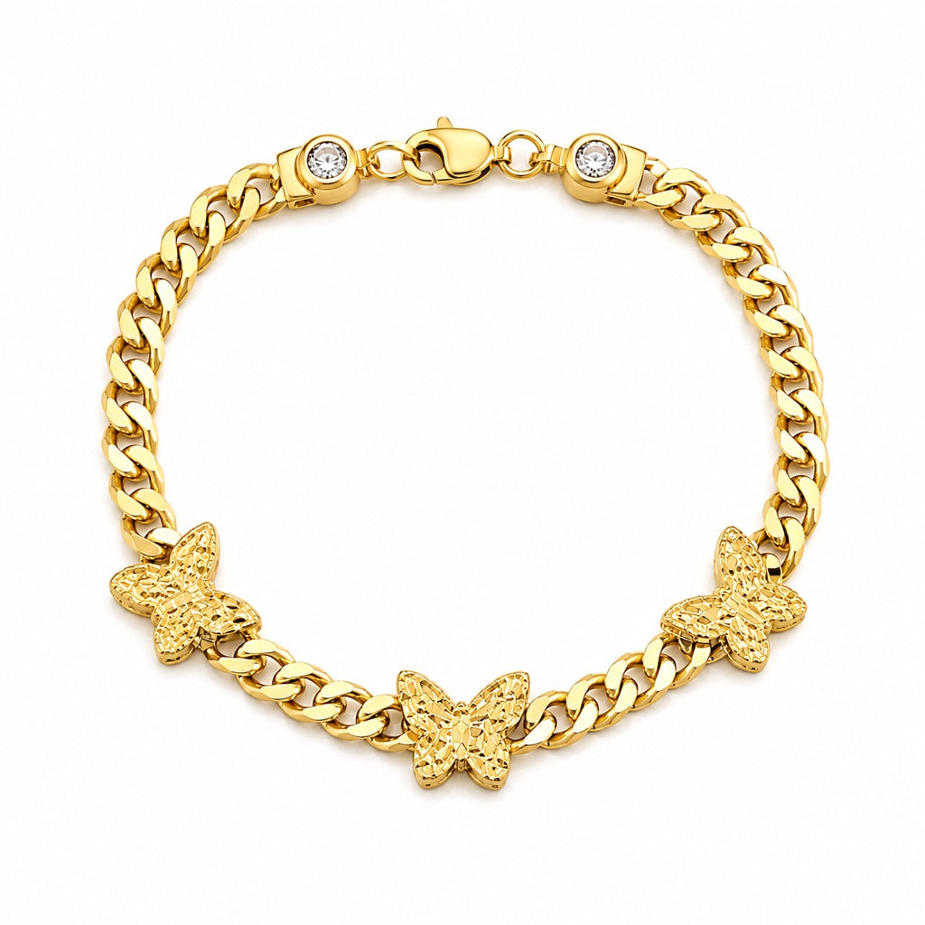 10KT NUGGET BUTTERFLY BRACELET Size 7.5INCH 5MM