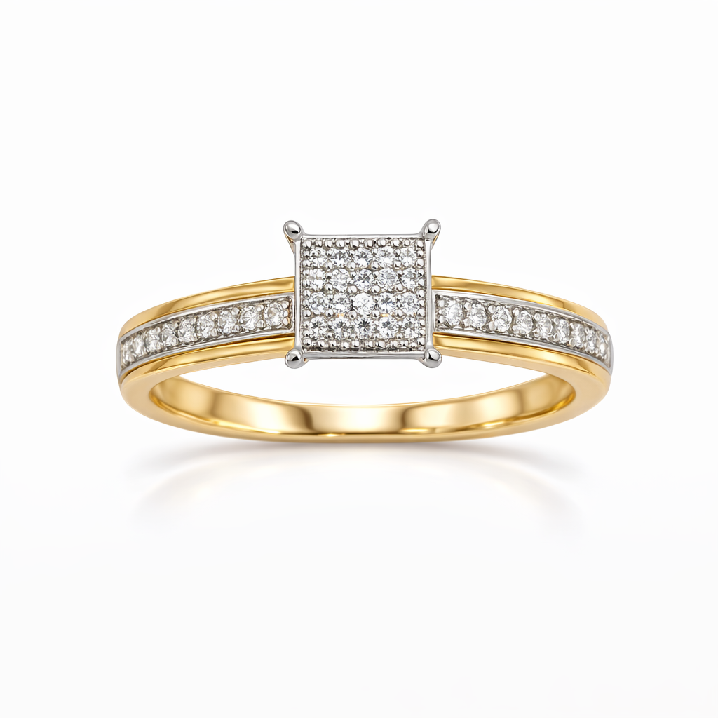 10KT SQUARE DIAMOND ELEGANT RING Size 7/0.26CT Weigth 1.7GR