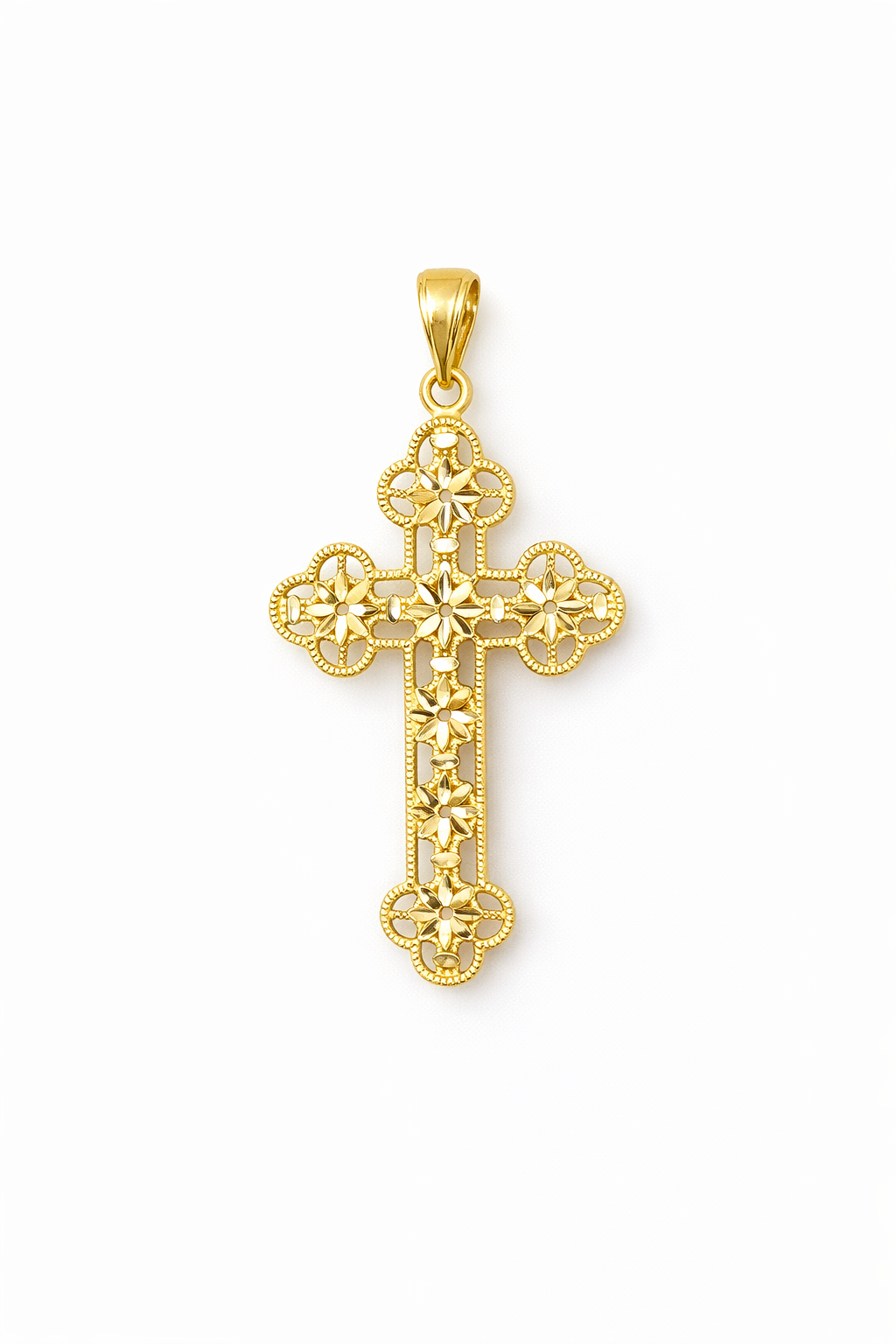 14KT MODERN DIAMOND CUT DETAIL ROMAN CROSS PENDANT Weight 1.7GR