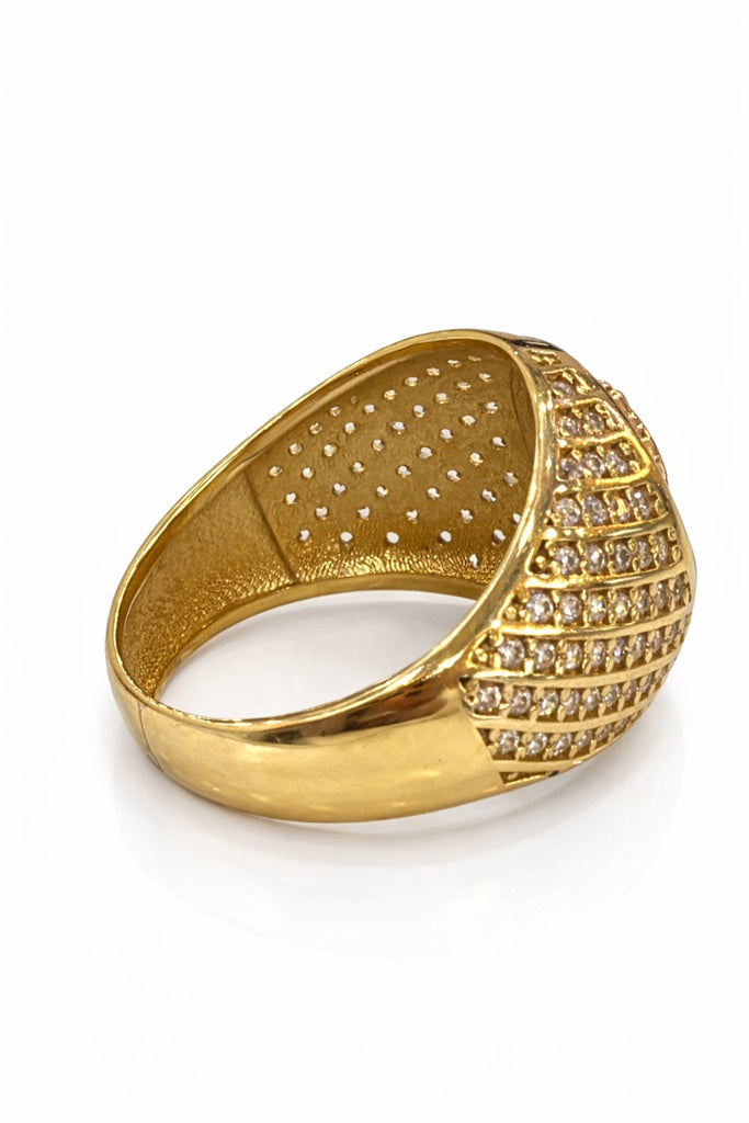 14KT CIRCULAR RING WITH A MONEY SIGN AND DETAILS OF CZ Size 12.5 Weight 9GR