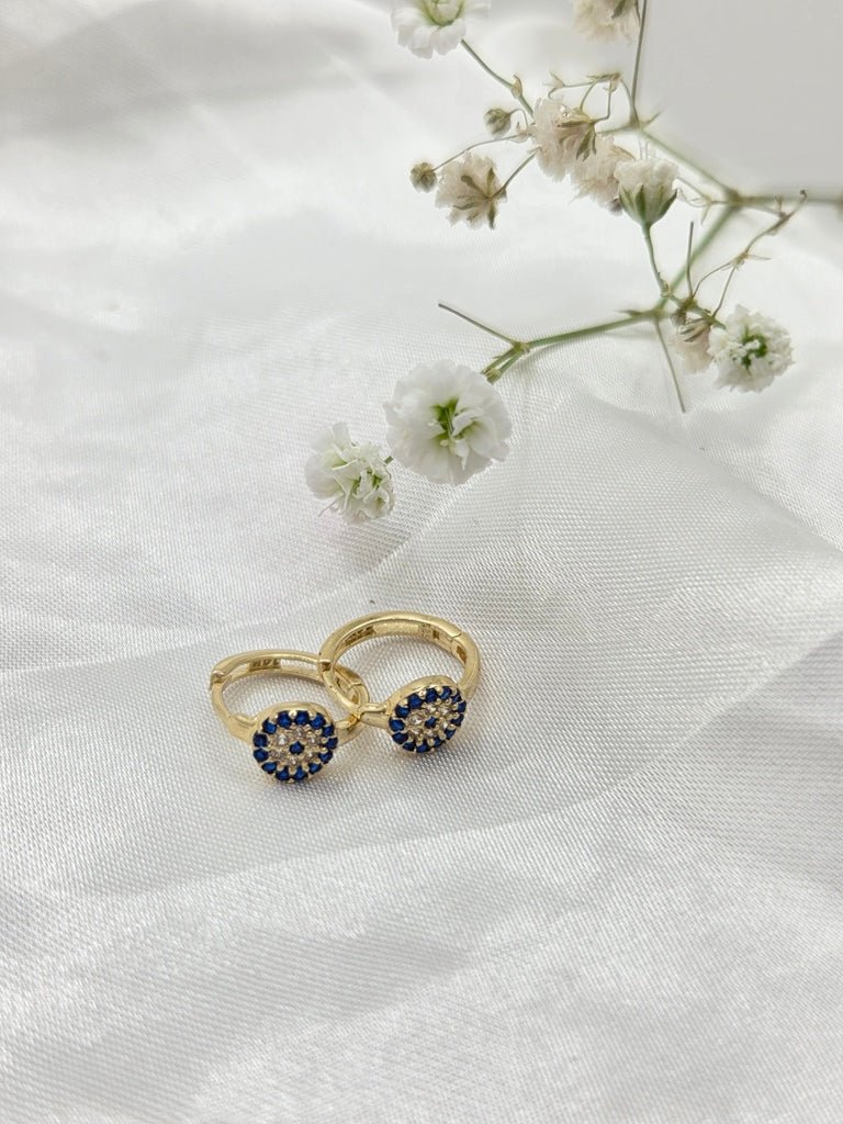 14KT BLUE TURKEY EYES HOOPS EARRINGS Weight 1.5GR