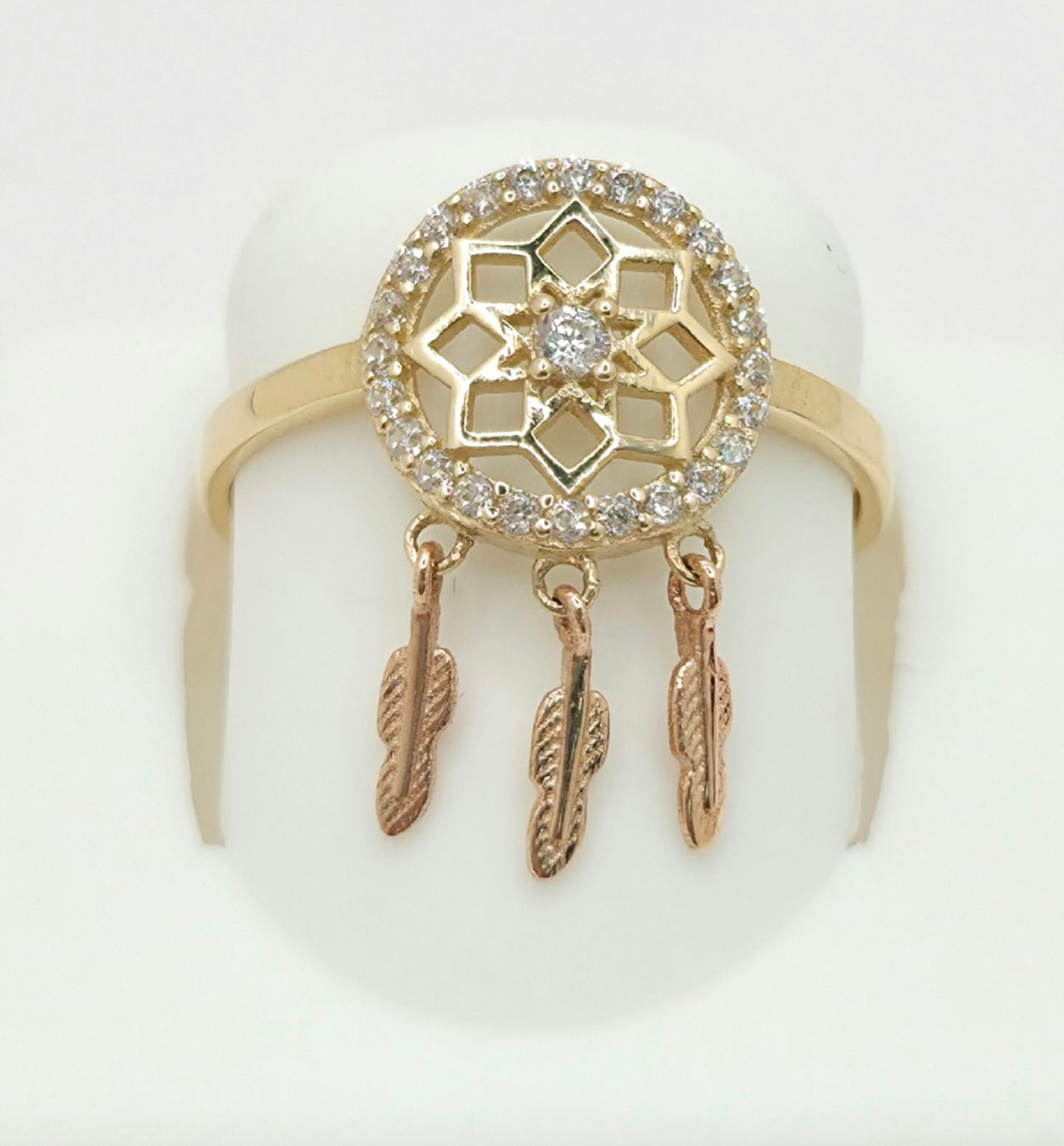14KT DELICATE DREAMCATCHER RING Size 7 & 8 Weight 1.6GR