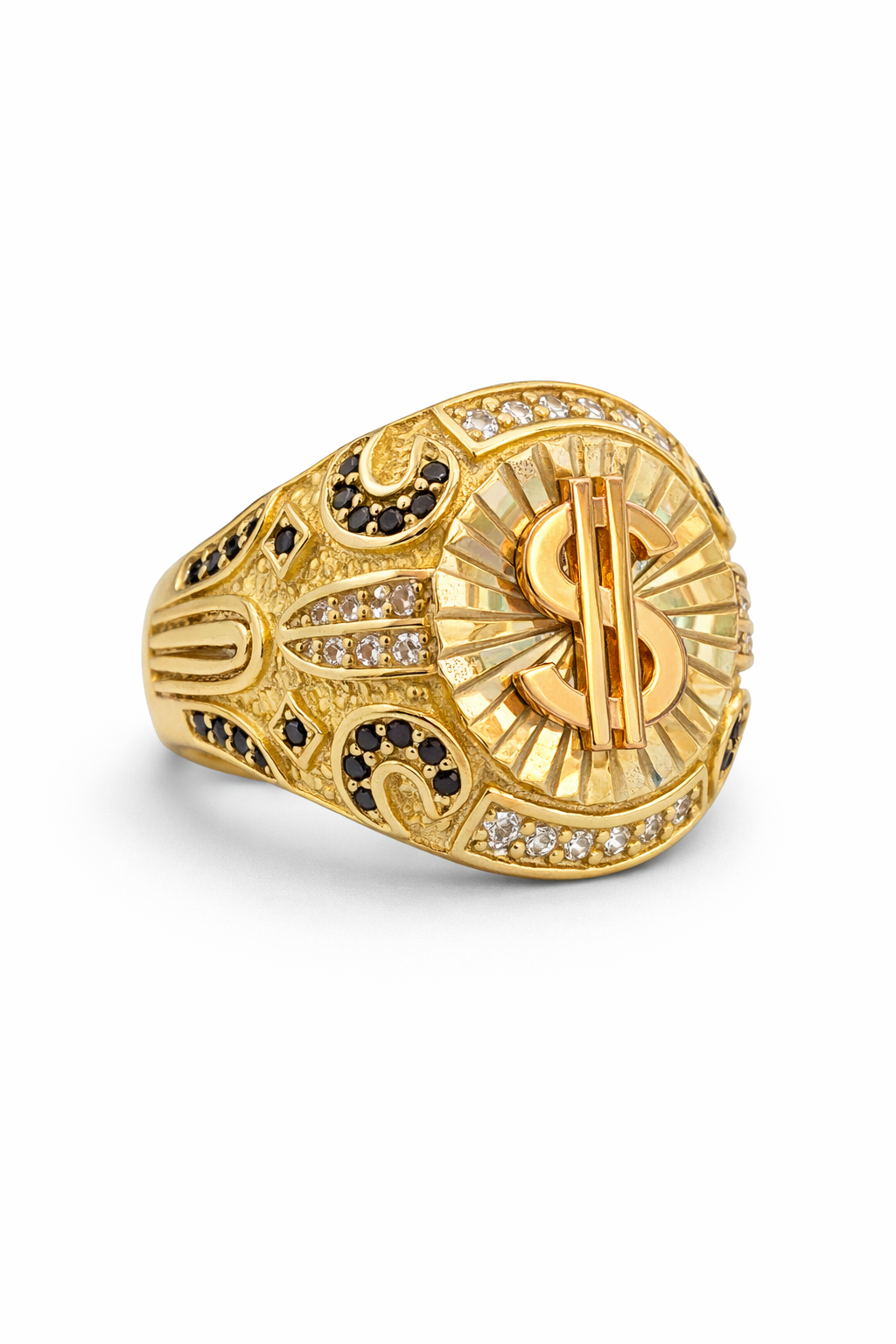 14KT BLACK CZ DETAILS MONEY SYMBOL RING ROSE GOLD DETAIL Size 10 Weigth 7.1GR