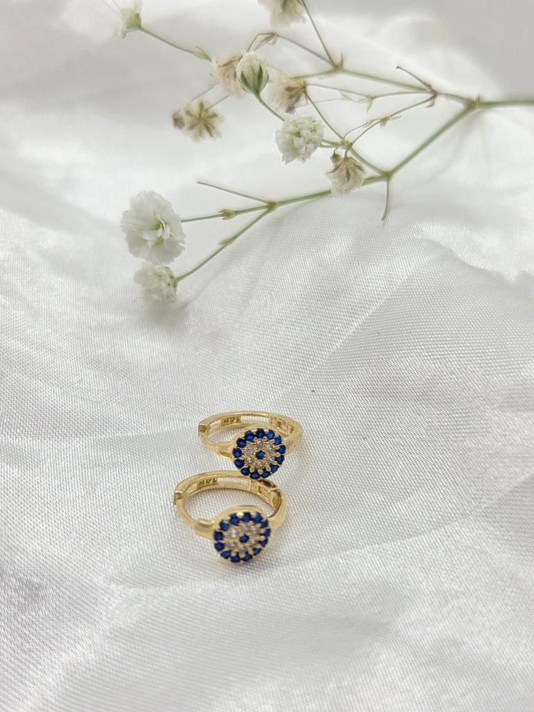 14KT BLUE TURKEY EYES HOOPS EARRINGS Weight 1.5GR