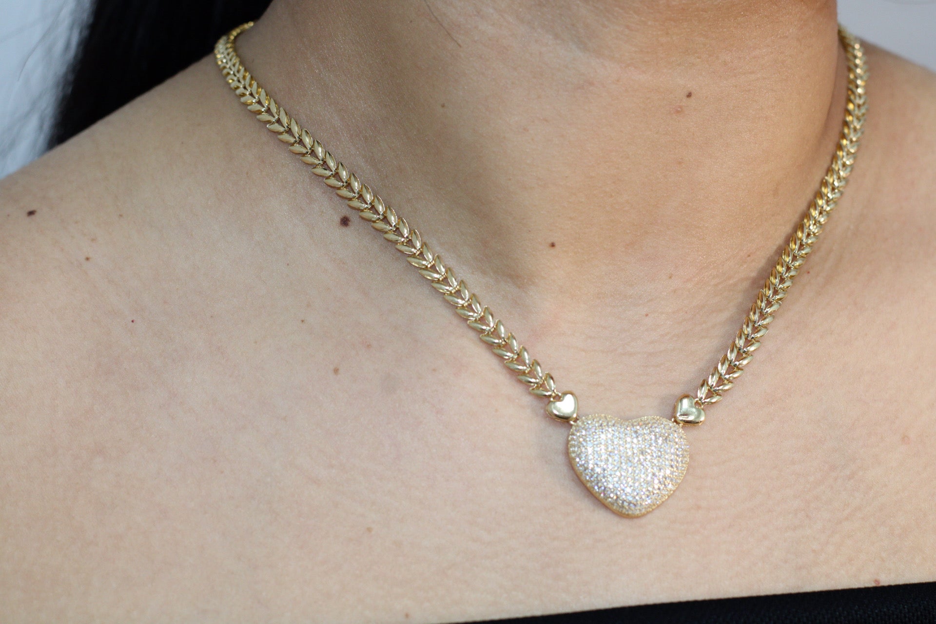 14KT CZ HEART LEAF DESIGN LINK NECKLACE Size 18INCH Weight 12.5GR
