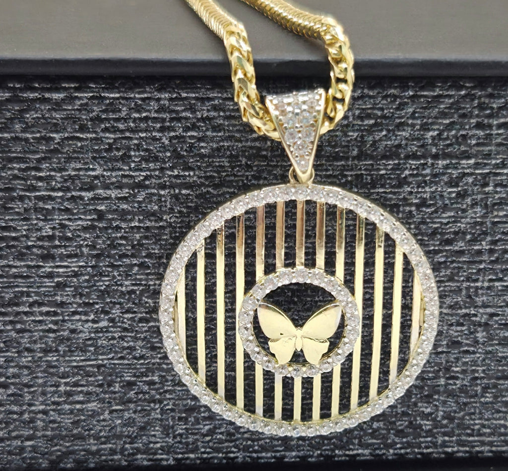 14KT BAR BACKGROUND ROUND BUTTERFLY CENTER PENDANT Weight 3.2GR