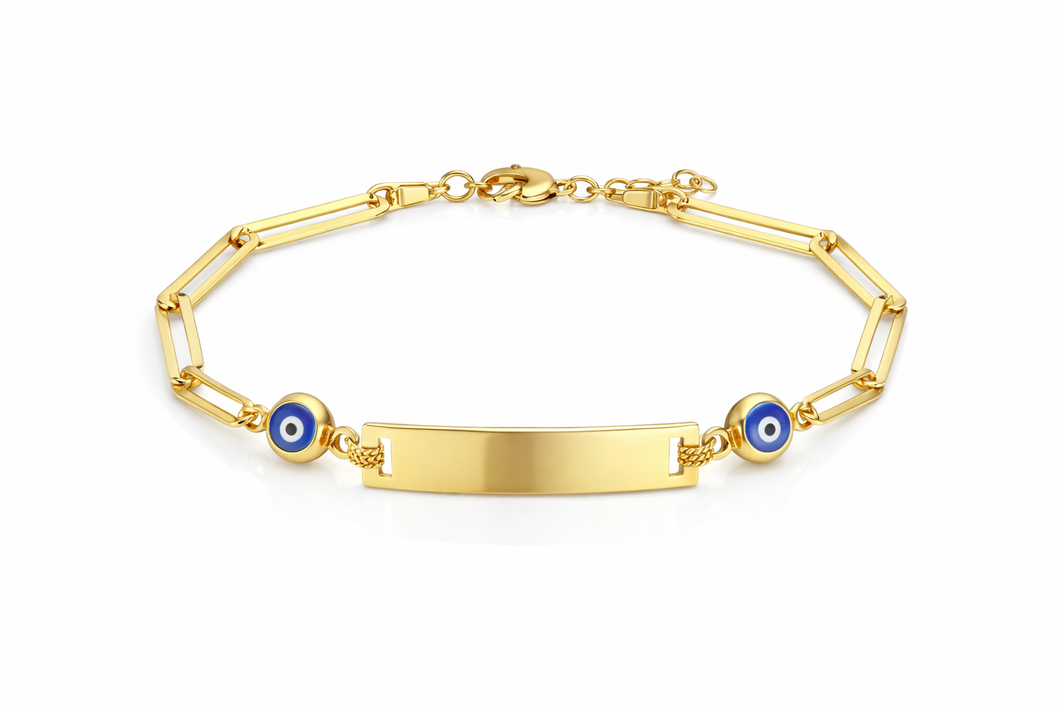 10KT BABY ID BRACELET PAPER CLIP STYLE WITH EVIL EYE Size 5.5INCH 3MM Weight 2GR