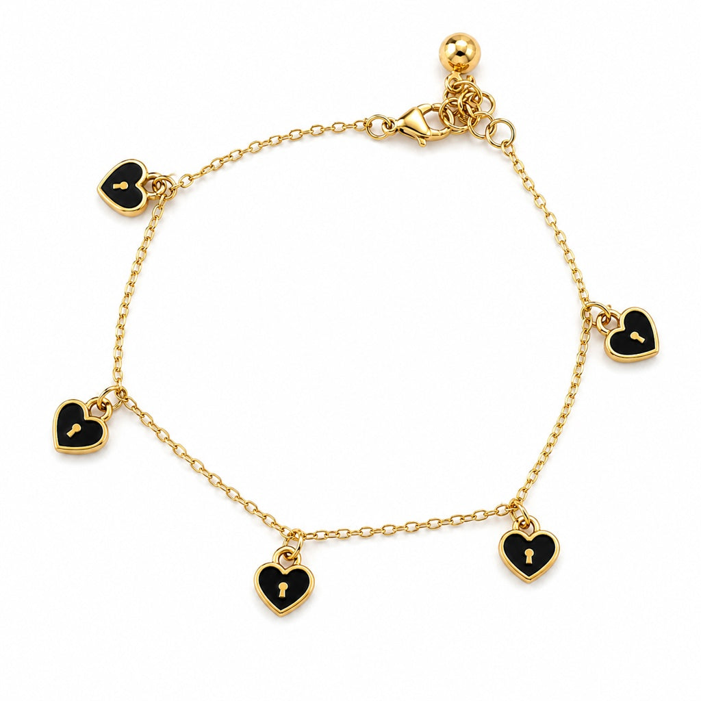 14K BLACKS PENDANTS HEARTS BRACELET Size 7.5INCH