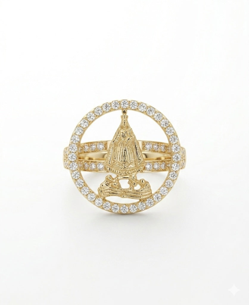14KT CZ FRAME ROUND CARIDAD RING Size 7 Weigth 3.4GR