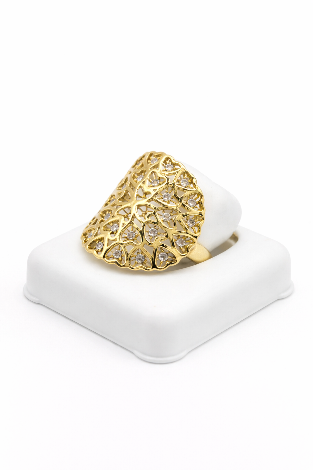 14KT LARGE MODERN MANY HEARTS CZ DETAIL RING Size 7 Weight 2.9GR