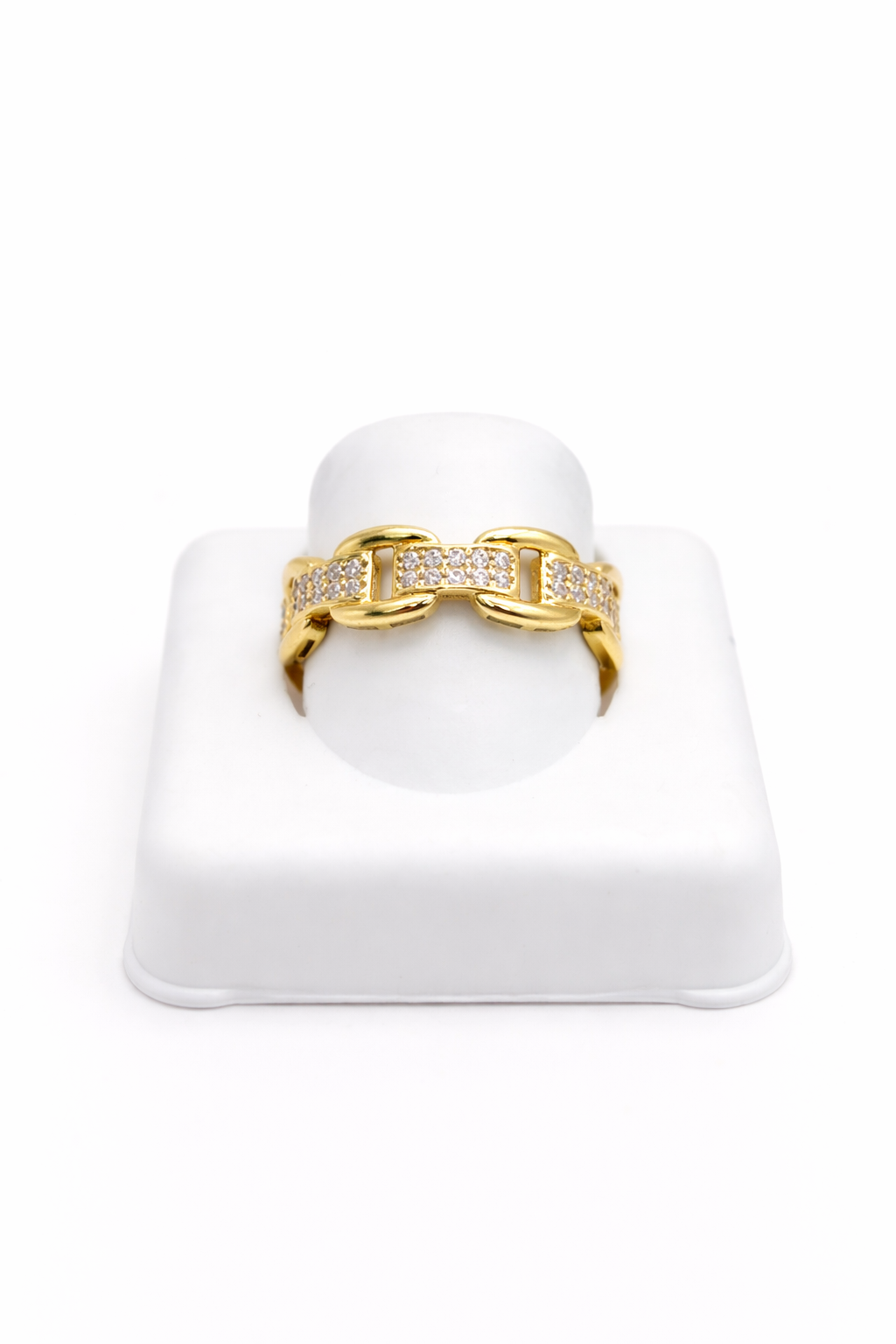 14KT BEAUTIFUL RING WITH SQUARE LINK AND DETAILS OF CZ SIZE 7 Weight 2GR