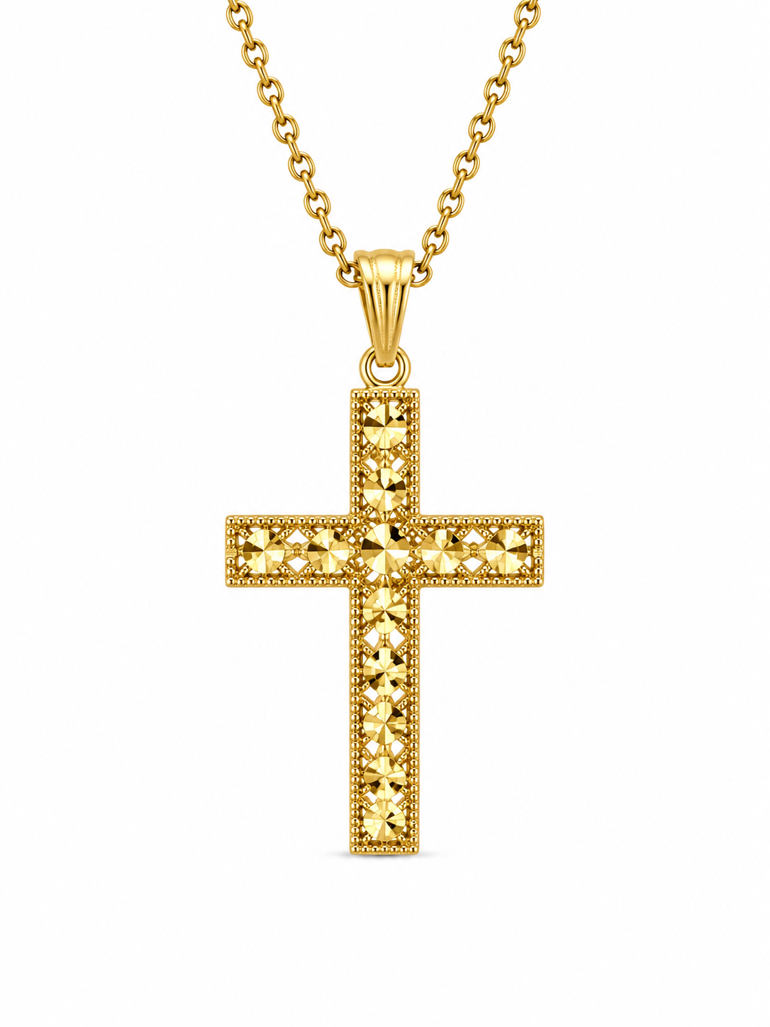 14KT MODERN DIAMOND CUT DETAILS SQUARE CROSS PENDANT Weight 1.5GR