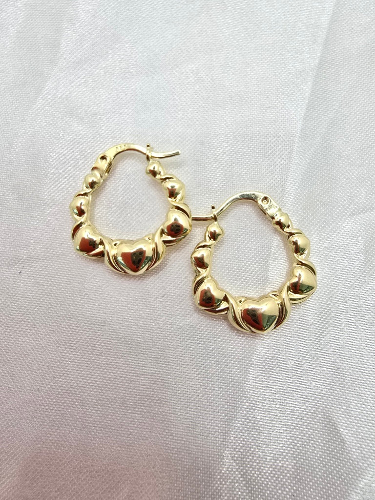 14KT SMALL HEARTS HOOPS EARRINGS Weight 1.4GR