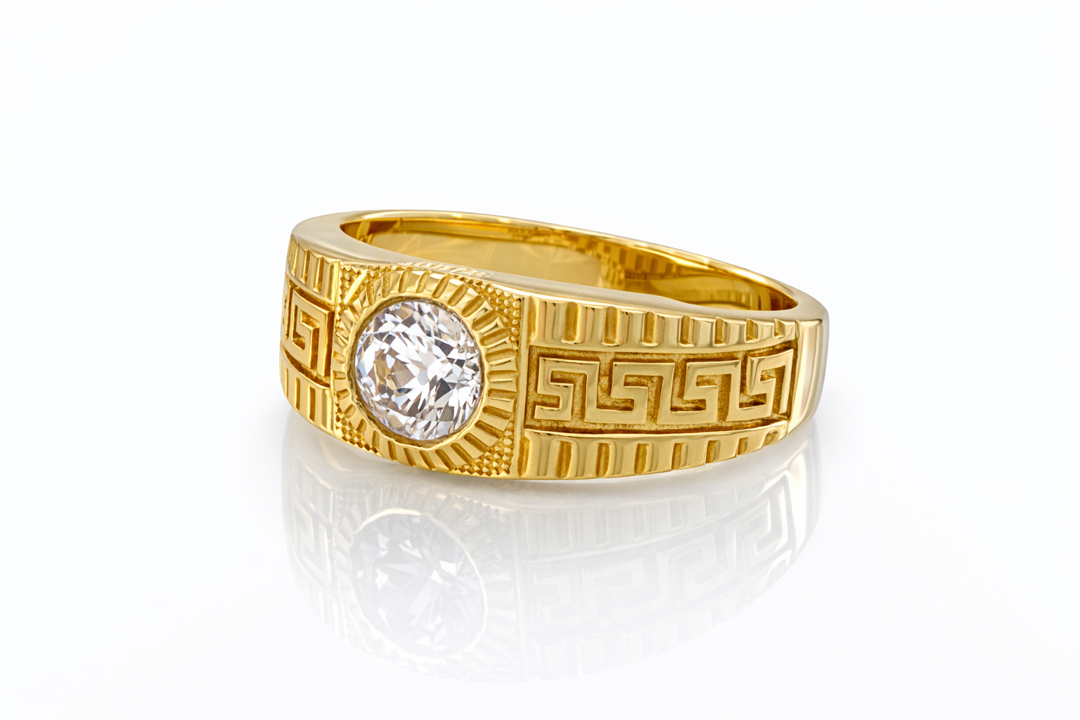 14KT ELEGANT CZ WITH GREEK DETAILS WOMAN RING Size 11 Weight 4.38GR