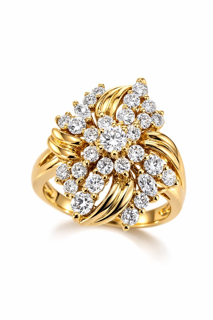 14KT ELEGANT FLOWER DESIGN DIAMOND WOMAN'S RING Size 6 Weight 6.8GR