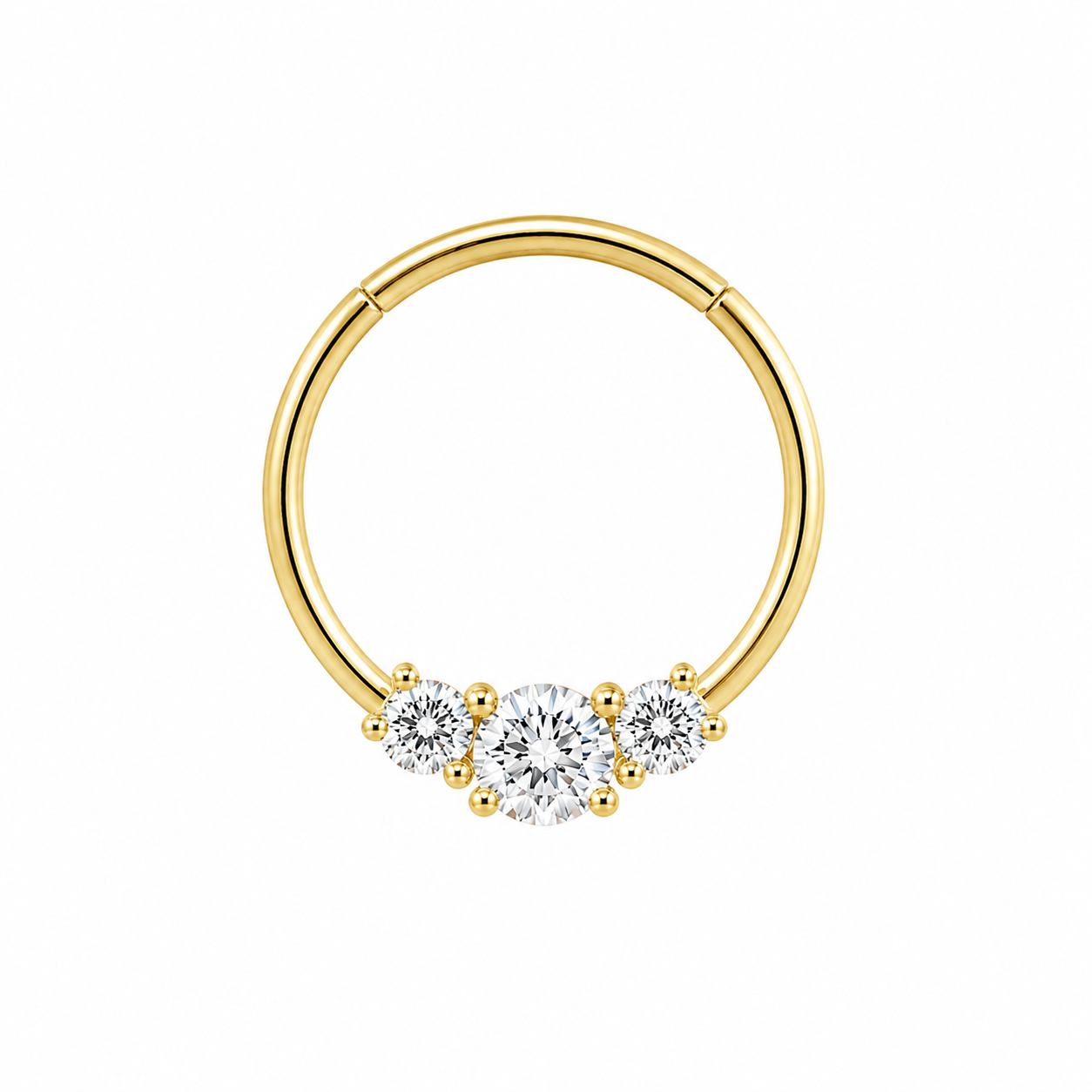 10KT THREE STONES HOOP PIERCING Size S REF-170309/0000