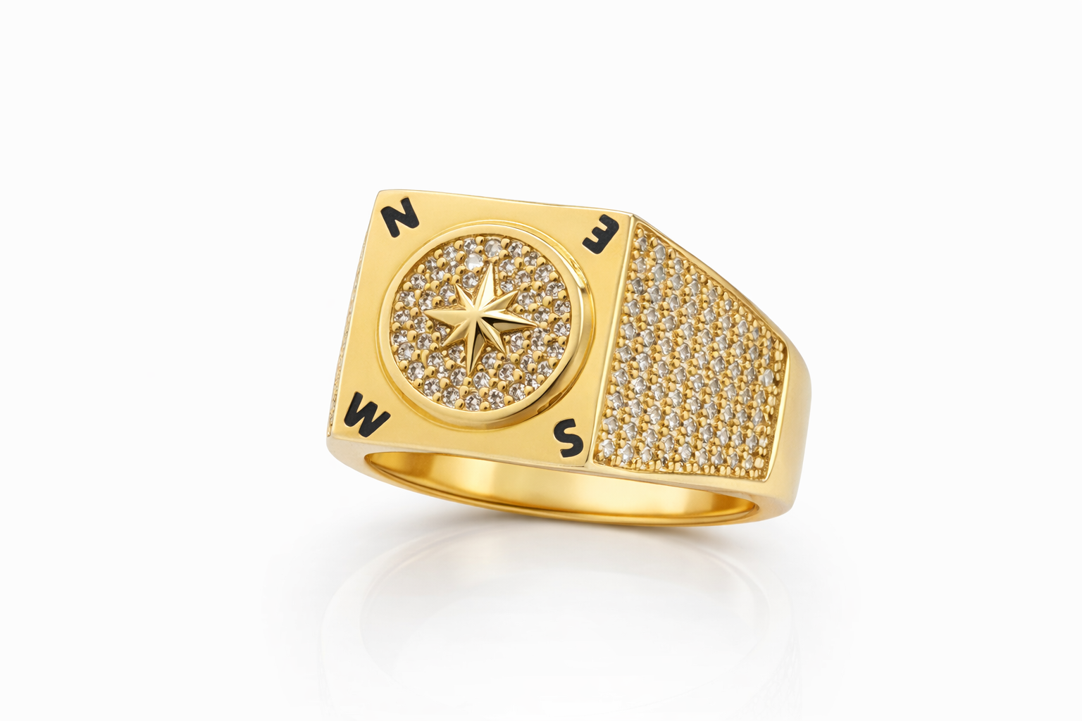 14KT SQUARE COMPASS ROSE MAN'S RING Size 12 Weigth 6.4GR