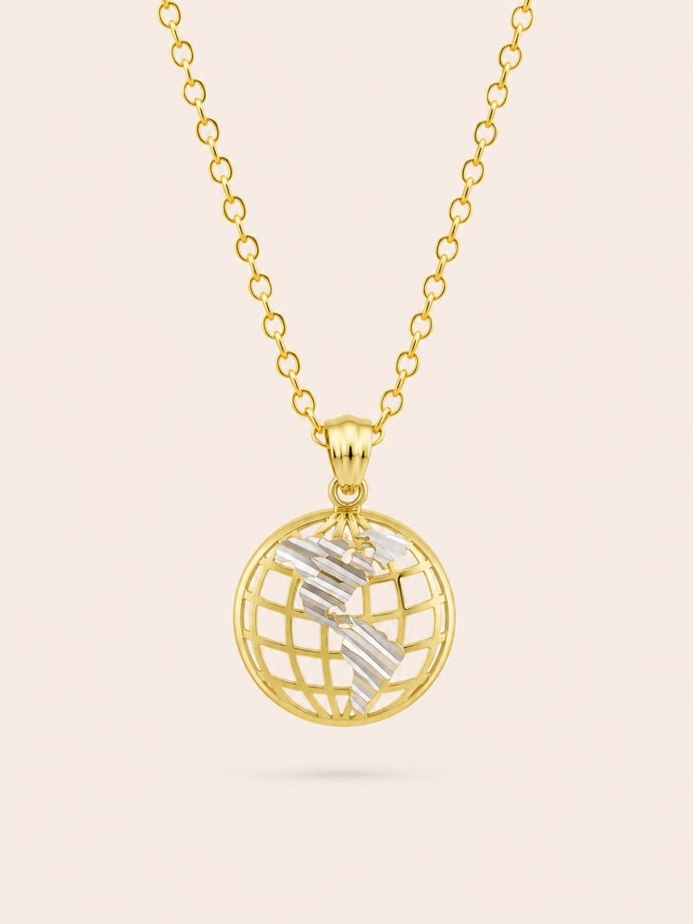 10KT TWO TONE SMALL WORLD PENDANT Size SMALL Weigth 1GR