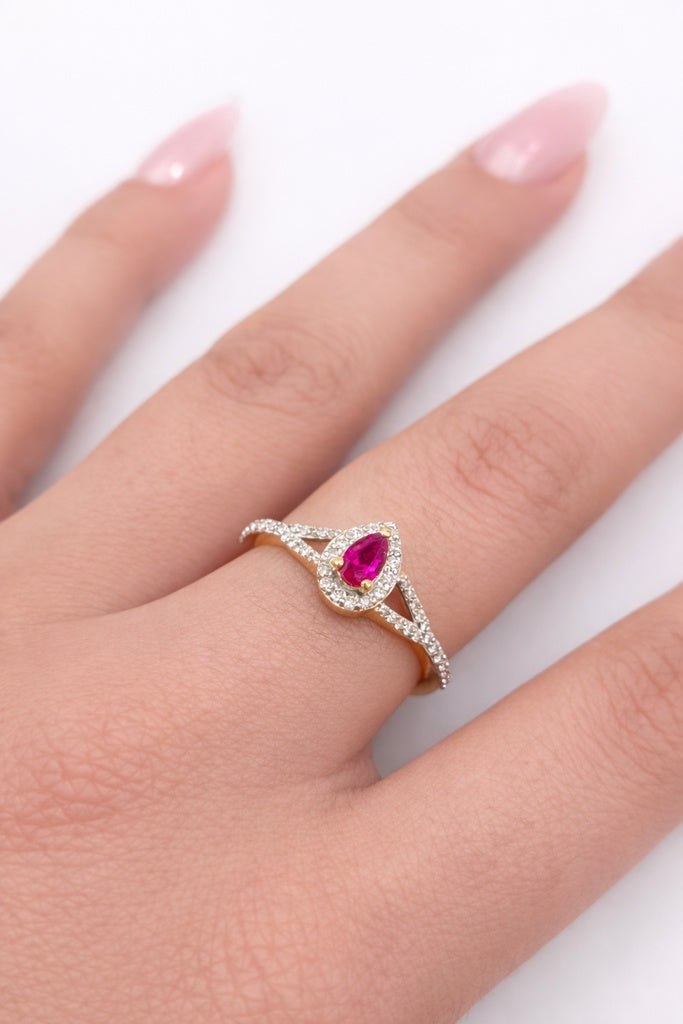 14KT NATURAL DIAMOND PEARL LAB DIAMOND RUBI ELEGANT RING Size 7/0.47CT/1.05GM
