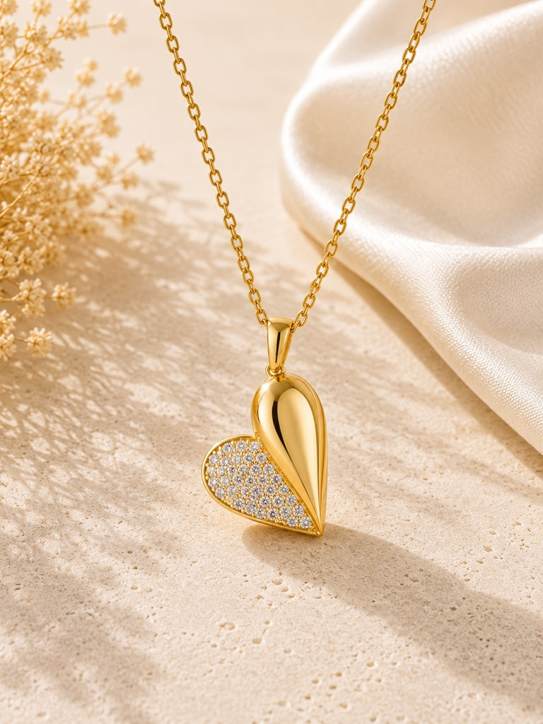 14KT HALF CZ HEART PENDANT Size SMALL Weigth 1.8GR